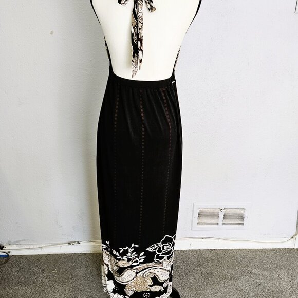 Alyn Paige Black Floral Bottom Halter Boho Maxi Dress Size Small - Picture 4 of 6